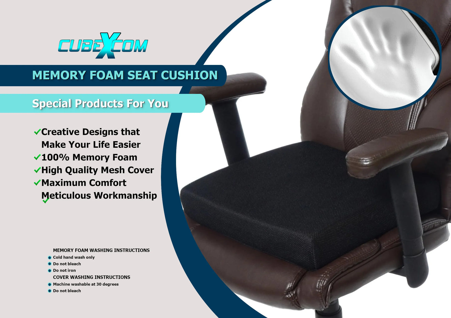 Zitkussen, Orthopedisch Ergonomisch Traagschuim Stoelkussen, Rolstoelkussen, Zitkussen Bureaustoel, Comfortabel Memory Foam Steunkussen, Wigkussen, Bureaustoelkussen, Autostoelkussen, Stuitkussen, İschiaskussen, Zwangerschapskussen,VIERKANT