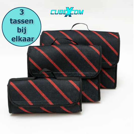 Auto Organizer Kofferbak, Auto Organizer, Autostoel Organizer, Naaldvilt Auto Kofferbaktas, Toolbag, Autotas, Kofferbak Gereedschapstas, Opbergtas Met Klittenbandsluiting, Bagagetas Triple Suit Rood Gestreept, GROETE, MIDDELE en KLEINE MAAT