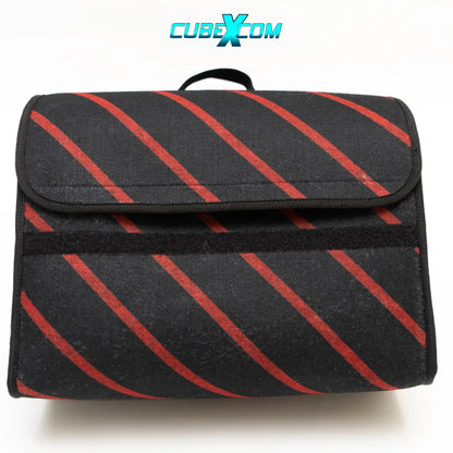 Auto Organizer Kofferbak, Auto Organizer, Autostoel Organizer, Naaldvilt Auto Kofferbaktas, Toolbag, Autotas, Kofferbak Gereedschapstas, Opbergtas Met Klittenbandsluiting, Bagagetas Triple Suit Rood Gestreept, GROETE, MIDDELE en KLEINE MAAT
