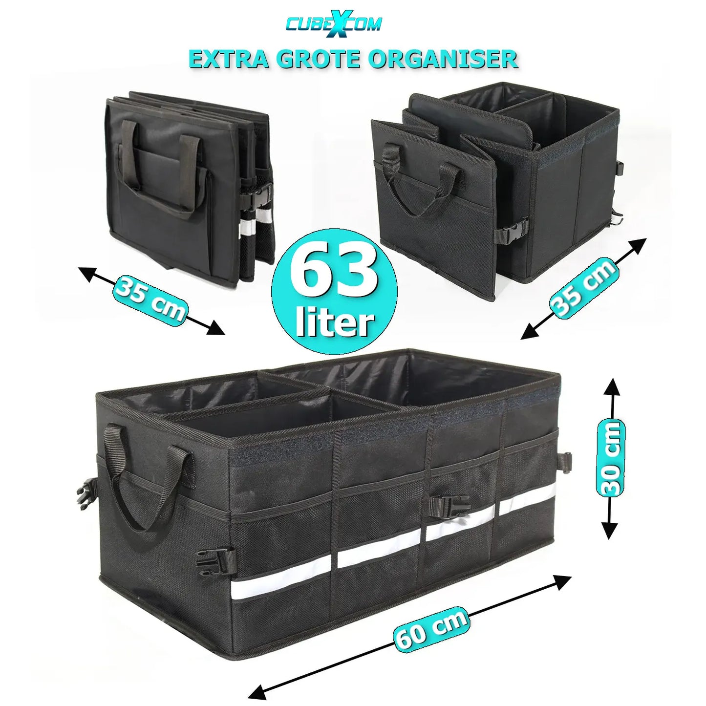 Auto Organizer Kofferbak, XXL Auto Organizer, 63 Liter Autostoel Organizer, Opvouwbare Kofferbaktas, Anti-Slip Ontwerp Voorstoel Of Achterbank En Kofferbak Opbergdoos,Toolbag, Autotas, Auto Opbergtas, Kofferbak Gereedschapstas, Meerdere Mesh Zakken