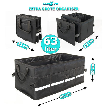 Auto Organizer Kofferbak, XXL Auto Organizer, 63 Liter Autostoel Organizer, Opvouwbare Kofferbaktas, Anti-Slip Ontwerp Voorstoel Of Achterbank En Kofferbak Opbergdoos,Toolbag, Autotas, Auto Opbergtas, Kofferbak Gereedschapstas, Meerdere Mesh Zakken