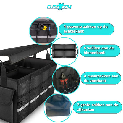 Auto Organizer Kofferbak, XXL Auto Organizer, 63 Liter Autostoel Organizer, Opvouwbare Kofferbaktas, Anti-Slip Ontwerp Voorstoel Of Achterbank En Kofferbak Opbergdoos,Toolbag, Autotas, Auto Opbergtas, Kofferbak Gereedschapstas, Meerdere Mesh Zakken