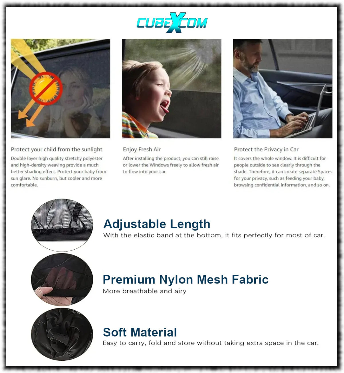 Luxe Auto Zonnescherm, Autoraamschaduwen voor baby, kinderen, volwassenen en huisdieren, 2 STUKS, Autoruit Zonwering, Universele zonnescherm Zonnewering, Auto Klamboe Gordijn, UV Zonbescherming Protectie, Anti-Verblinding, UNIVERSEEL