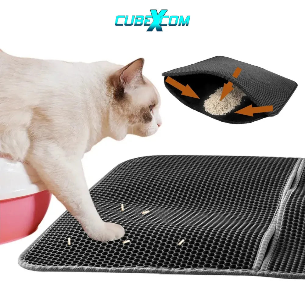 Kattenbakmat, Kattenbakmat Grit Opvanger, Kattenbakonderlegger, LEREN ZOOL, Dubbellaags, Urine En Waterdicht EVA-Materiaal, Kattenpootdesign, Beschermt Vloer En Tapijt, Gemakkelijk Te Reinigen, Grijs