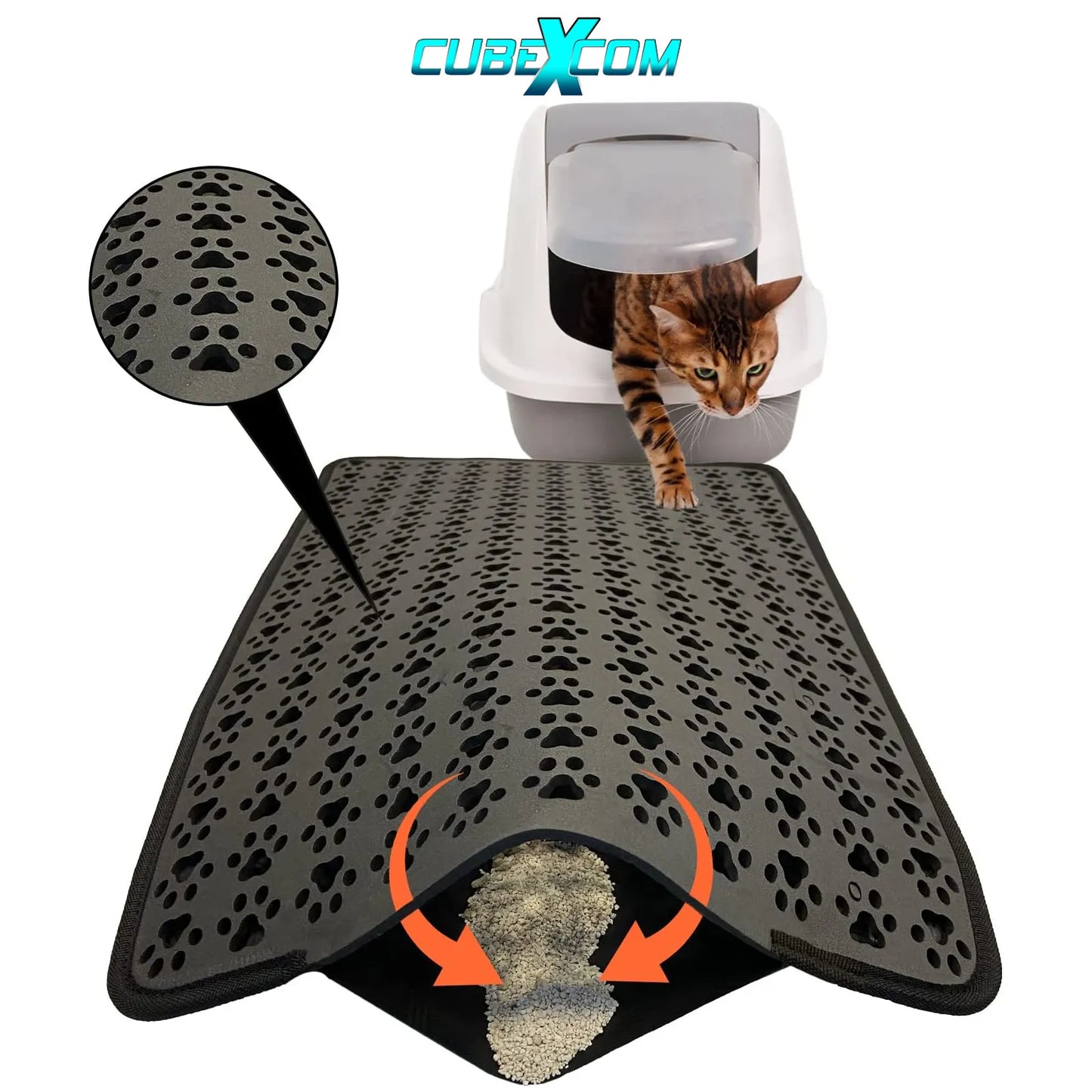 Kattenbakmat, Kattenbakmat Grit Opvanger, Kattenbakonderlegger, Dubbellaags, Urine En Waterdicht EVA-Materiaal, Kattenpootdesign, Beschermt Vloer En Tapijt, Gemakkelijk Te Reinigen, Groot Formaat, Grijs