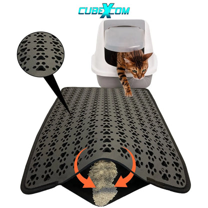Kattenbakmat, Kattenbakmat Grit Opvanger, Kattenbakonderlegger, Dubbellaags, Urine En Waterdicht EVA-Materiaal, Kattenpootdesign, Beschermt Vloer En Tapijt, Gemakkelijk Te Reinigen, Groot Formaat, Grijs