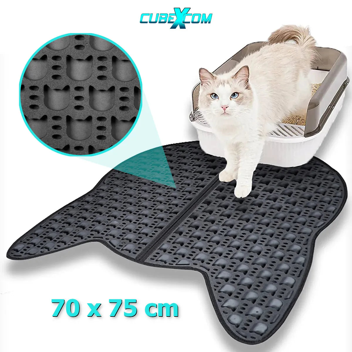 Kattenbakmat, Kattenbakmat Grit Opvanger, Kattenbakonderlegger, Dubbellaags, Urine En Waterdicht EVA-Materiaal, Kattenkopdesign, Beschermt Vloer En Tapijt, Gemakkelijk Te Reinigen, Groot Formaat, Grijs