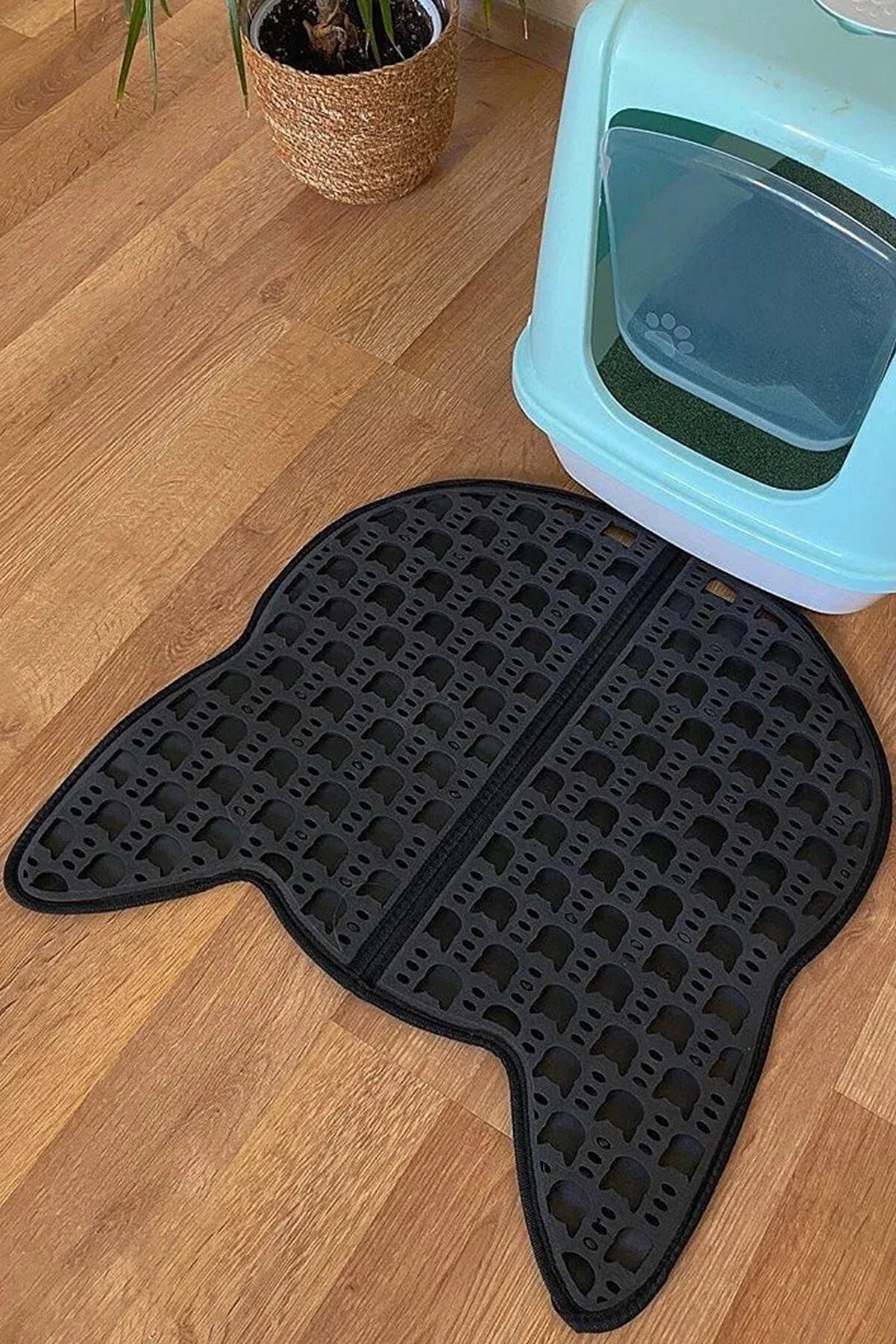 Kattenbakmat, Kattenbakmat Grit Opvanger, Kattenbakonderlegger, Dubbellaags, Urine En Waterdicht EVA-Materiaal, Kattenkopdesign, Beschermt Vloer En Tapijt, Gemakkelijk Te Reinigen, Groot Formaat, Grijs