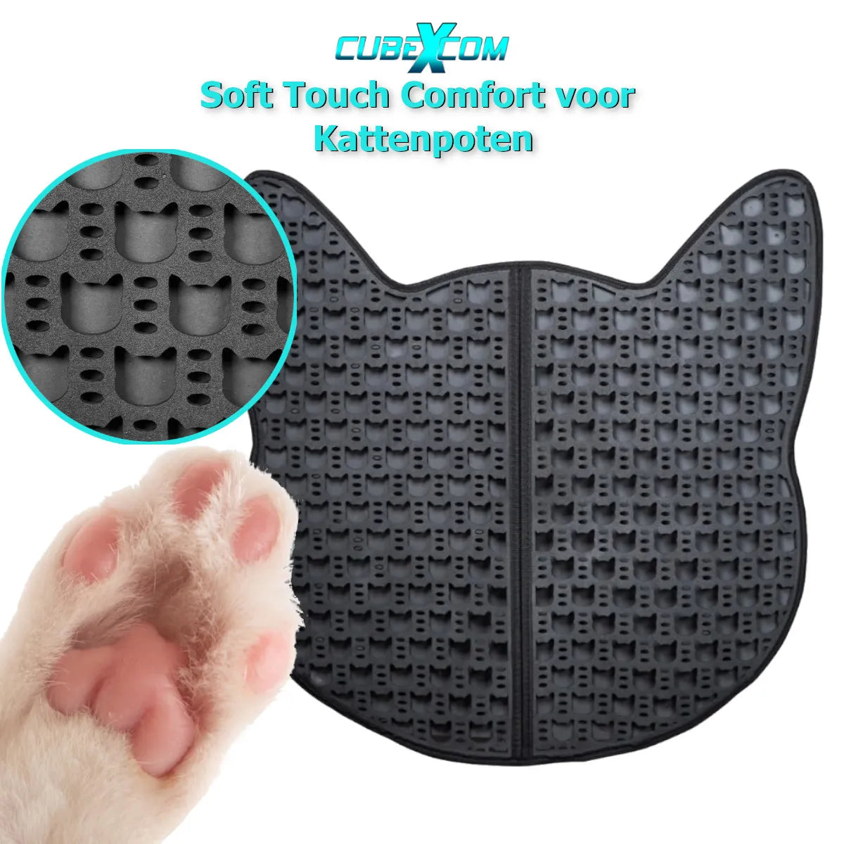 Kattenbakmat, Kattenbakmat Grit Opvanger, Kattenbakonderlegger, Dubbellaags, Urine En Waterdicht EVA-Materiaal, Kattenkopdesign, Beschermt Vloer En Tapijt, Gemakkelijk Te Reinigen, Groot Formaat, Grijs