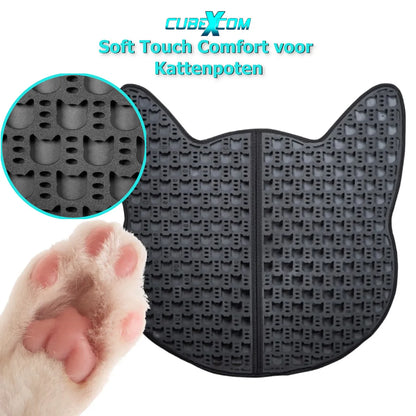 Kattenbakmat, Kattenbakmat Grit Opvanger, Kattenbakonderlegger, Dubbellaags, Urine En Waterdicht EVA-Materiaal, Kattenkopdesign, Beschermt Vloer En Tapijt, Gemakkelijk Te Reinigen, Groot Formaat, Grijs