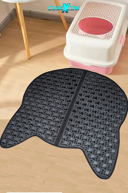 Kattenbakmat, Kattenbakmat Grit Opvanger, Kattenbakonderlegger, Dubbellaags, Urine En Waterdicht EVA-Materiaal, Kattenkopdesign, Beschermt Vloer En Tapijt, Gemakkelijk Te Reinigen, Groot Formaat, Grijs