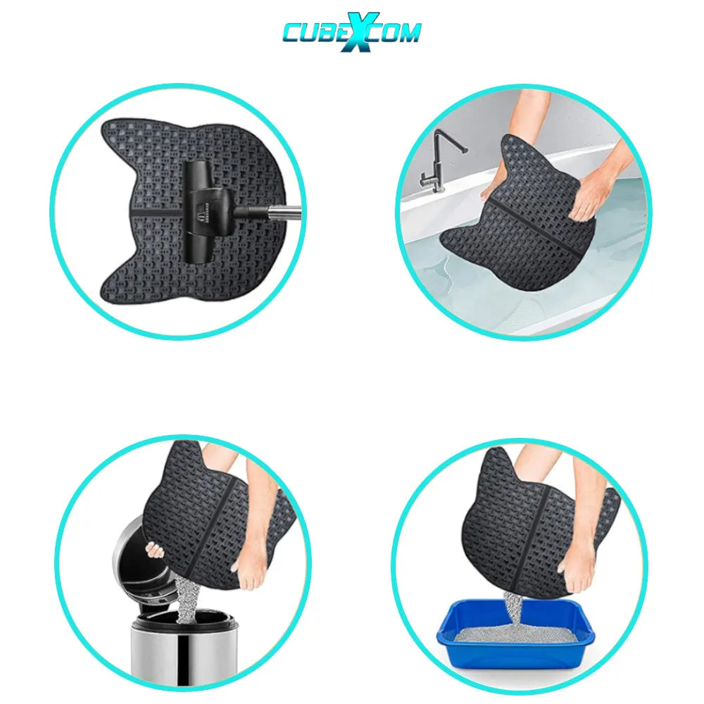 Kattenbakmat, Kattenbakmat Grit Opvanger, Kattenbakonderlegger, Dubbellaags, Urine En Waterdicht EVA-Materiaal, Kattenkopdesign, Beschermt Vloer En Tapijt, Gemakkelijk Te Reinigen, Groot Formaat, Grijs