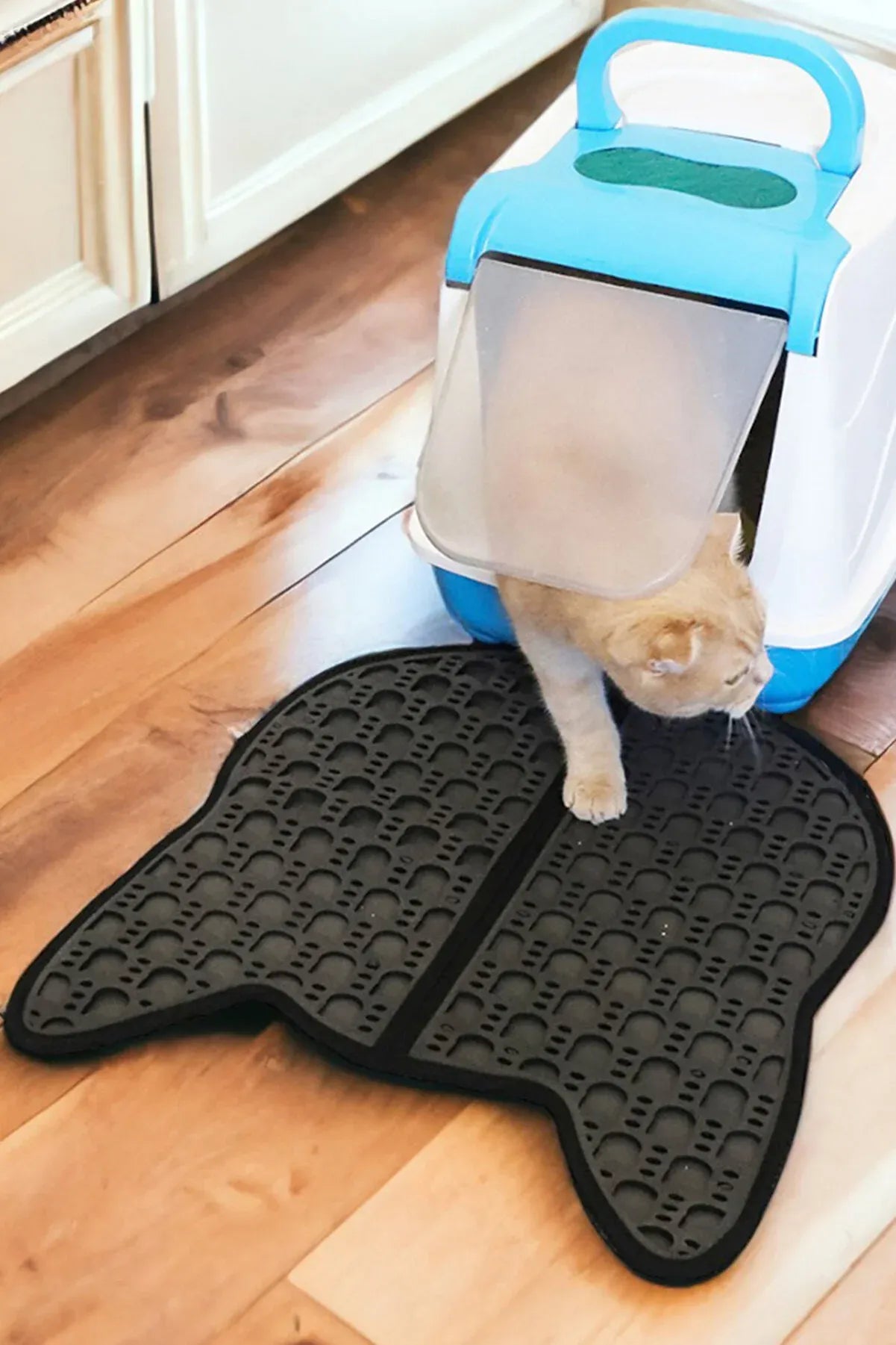 Kattenbakmat, Kattenbakmat Grit Opvanger, Kattenbakonderlegger, Dubbellaags, Urine En Waterdicht EVA-Materiaal, Kattenkopdesign, Beschermt Vloer En Tapijt, Gemakkelijk Te Reinigen, Groot Formaat, Grijs