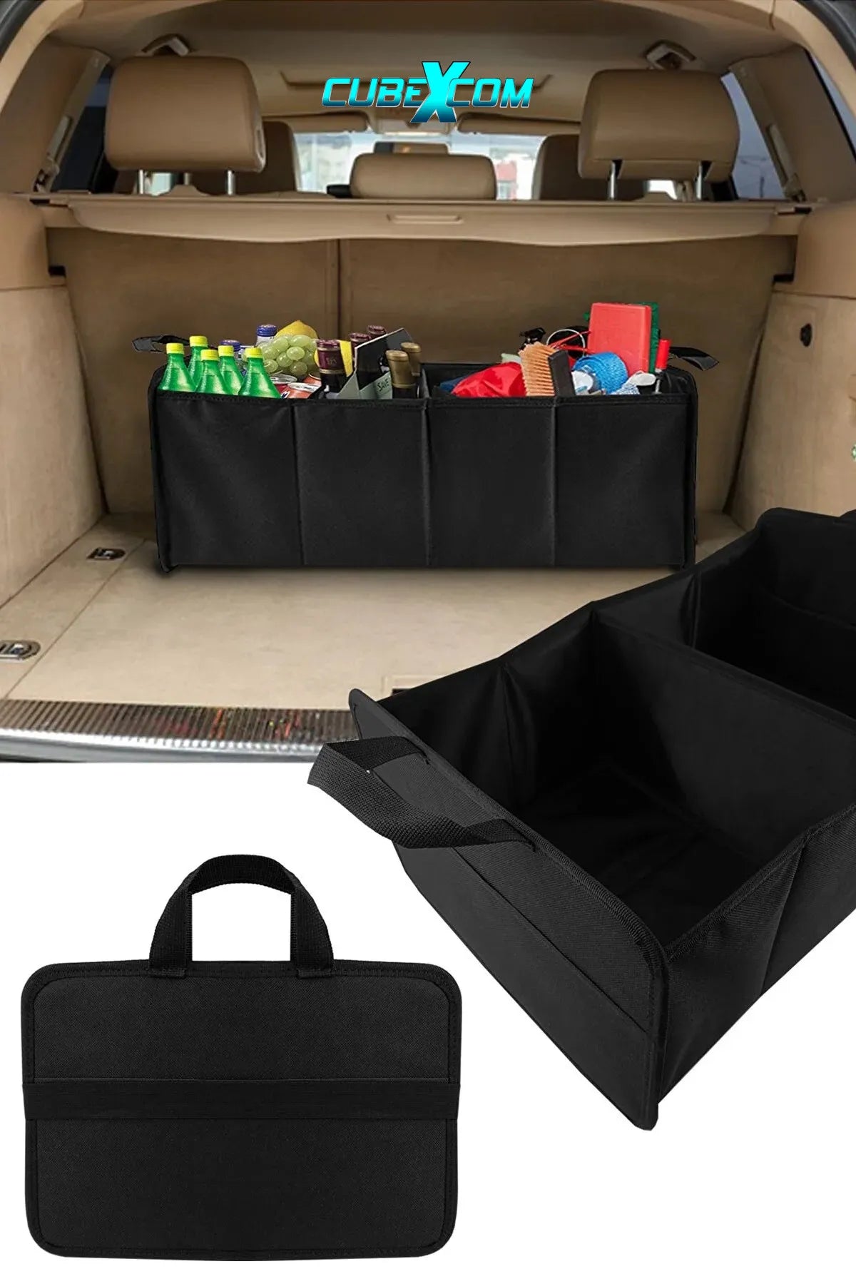 Kofferbak Organizer, Kofferbaktas, Kofferbak Organisator, Auto Kofferbak Organizer, Achterbak Organizer, Opvouwbare Organizer Auto met Vakken, Stabiele en Waterdichte Bodem met Anti-Slip Klittenband,