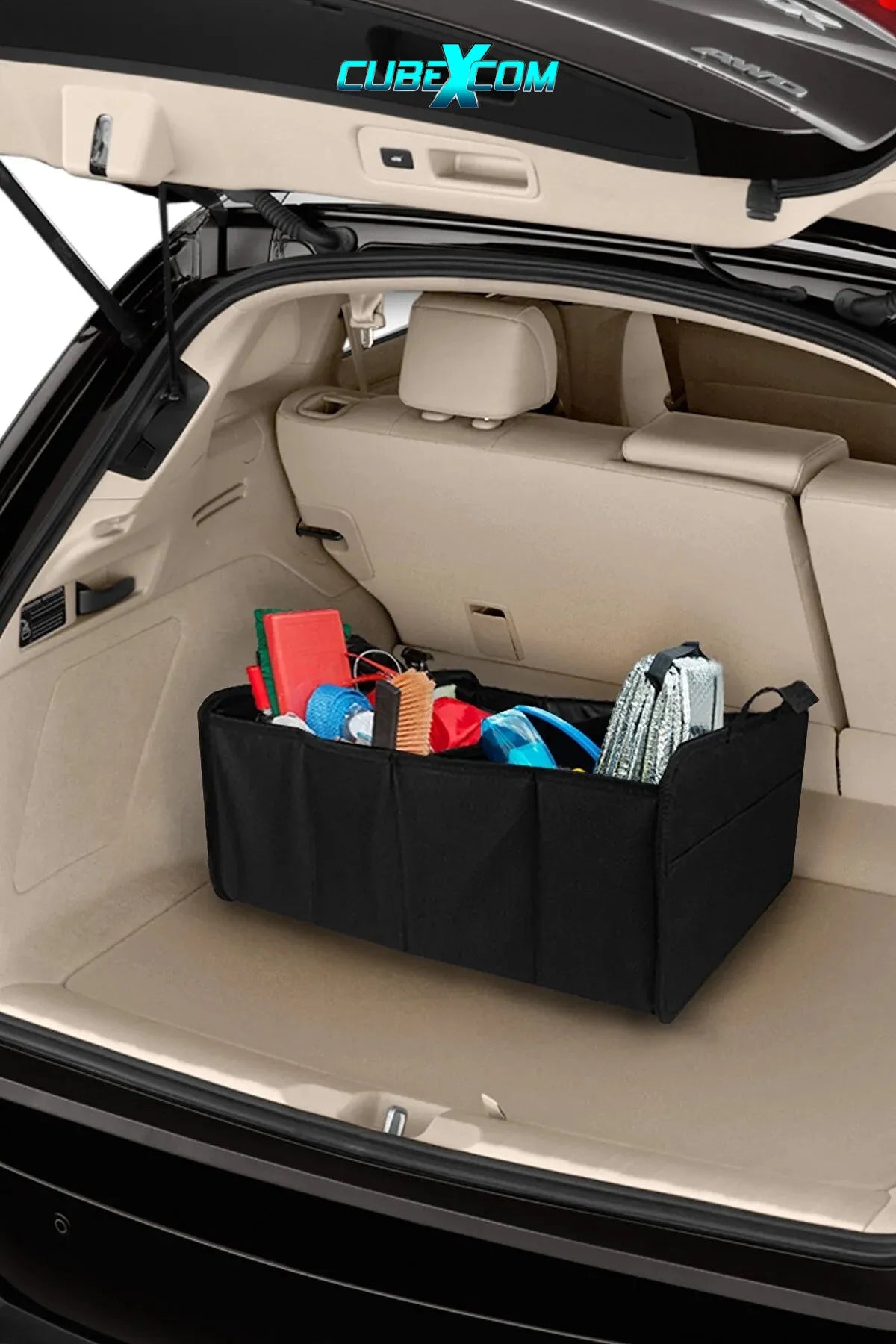 Kofferbak Organizer, Kofferbaktas, Kofferbak Organisator, Auto Kofferbak Organizer, Achterbak Organizer, Opvouwbare Organizer Auto met Vakken, Stabiele en Waterdichte Bodem met Anti-Slip Klittenband,