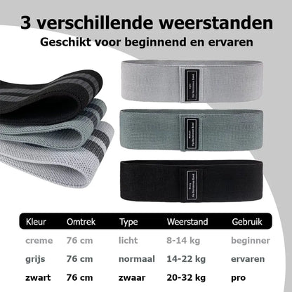 Weerstandsbanden Set, Resistance Band, Set van 3 stuks, Antislip Weerstandsbanden, Fitness Elastiek Booty Band, Weerstand Banden, Sport Banden, Home Workout, Stretch Band, met Opbergtasje