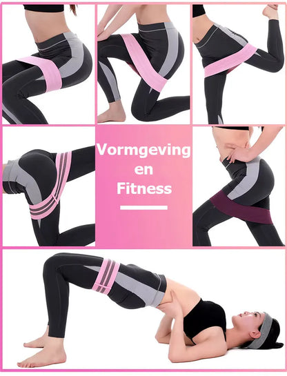 Weerstandsbanden Set, Resistance Band, Set van 3 stuks, Antislip Weerstandsbanden, Fitness Elastiek Booty Band, Weerstand Banden, Sport Banden, Home Workout, Stretch Band, met Opbergtasje