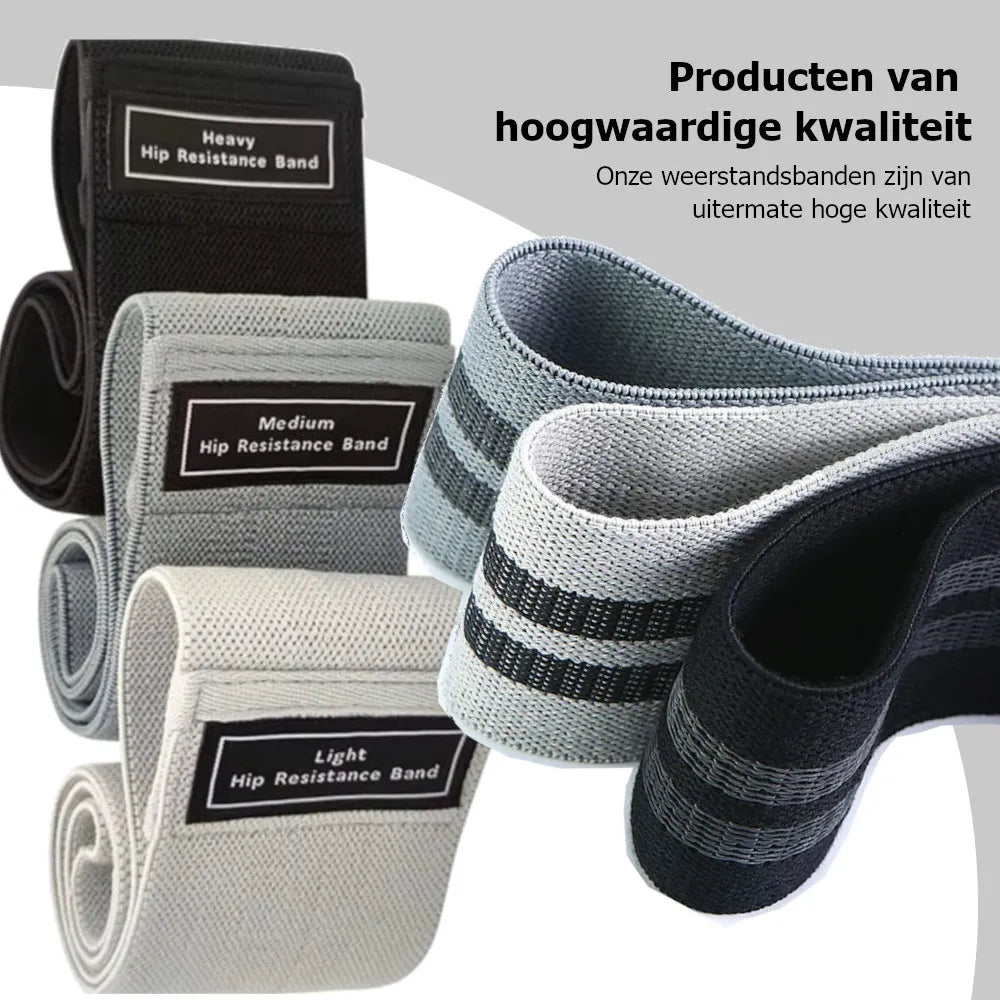 Weerstandsbanden Set, Resistance Band, Set van 3 stuks, Antislip Weerstandsbanden, Fitness Elastiek Booty Band, Weerstand Banden, Sport Banden, Home Workout, Stretch Band, met Opbergtasje