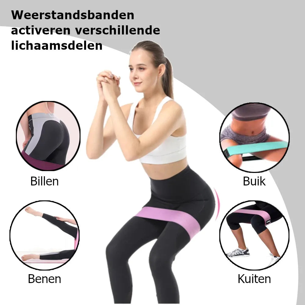 Weerstandsbanden Set, Resistance Band, Set van 3 stuks, Antislip Weerstandsbanden, Fitness Elastiek Booty Band, Weerstand Banden, Sport Banden, Home Workout, Stretch Band, met Opbergtasje