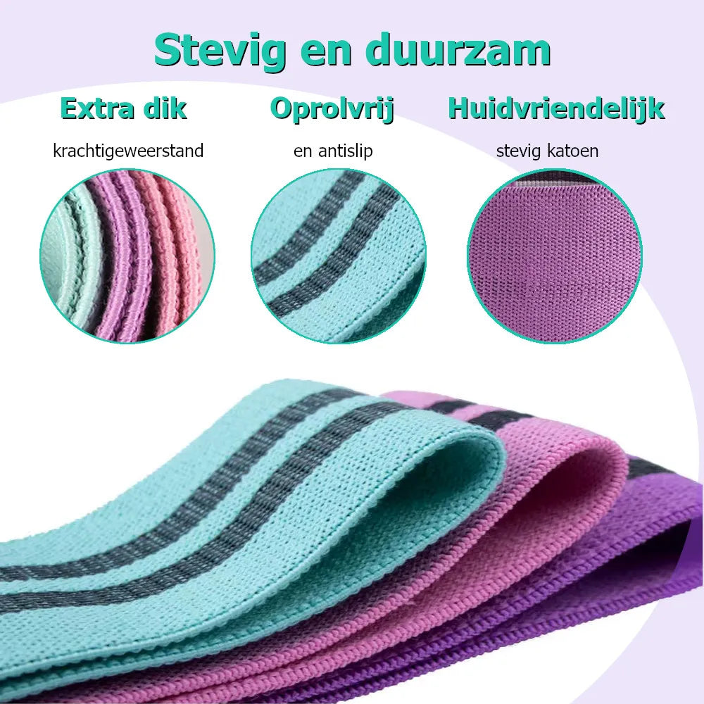 Weerstandsbanden Set, Resistance Band, Set van 3 stuks, Antislip Weerstandsbanden, Fitness Elastiek Booty Band, Weerstand Banden, Sport Banden, Home Workout, Stretch Band, met Opbergtasje