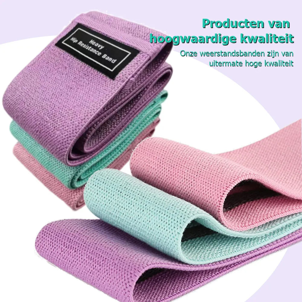 Weerstandsbanden Set, Resistance Band, Set van 3 stuks, Antislip Weerstandsbanden, Fitness Elastiek Booty Band, Weerstand Banden, Sport Banden, Home Workout, Stretch Band, met Opbergtasje