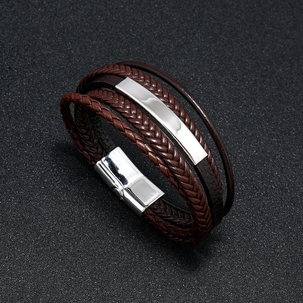 Armband, Armband Heren, Roestvrij Staal, Armbanden, Leren Armband Heren, Leren Armband, Leren Armbanden, Armbandje, Kunstleer, Mannen, Magnetische Sluiting, +2 CM Verlengstuk, Verjaardag, Vaderdag, Valentijnsdag, Cadeautje