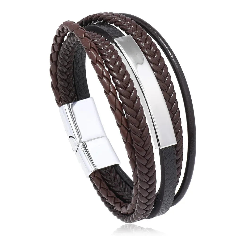 Armband, Armband Heren, Roestvrij Staal, Armbanden, Leren Armband Heren, Leren Armband, Leren Armbanden, Armbandje, Kunstleer, Mannen, Magnetische Sluiting, +2 CM Verlengstuk, Verjaardag, Vaderdag, Valentijnsdag, Cadeautje