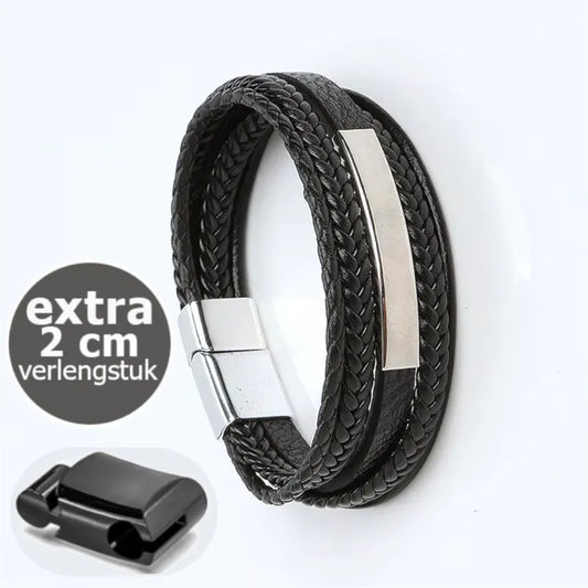 Armband, Armband Heren, Roestvrij Staal, Armbanden, Leren Armband Heren, Leren Armband, Leren Armbanden, Armbandje, Kunstleer, Mannen, Magnetische Sluiting, +2 CM Verlengstuk, Verjaardag, Vaderdag, Valentijnsdag, Cadeautje