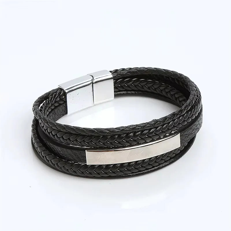 Armband, Armband Heren, Roestvrij Staal, Armbanden, Leren Armband Heren, Leren Armband, Leren Armbanden, Armbandje, Kunstleer, Mannen, Magnetische Sluiting, +2 CM Verlengstuk, Verjaardag, Vaderdag, Valentijnsdag, Cadeautje