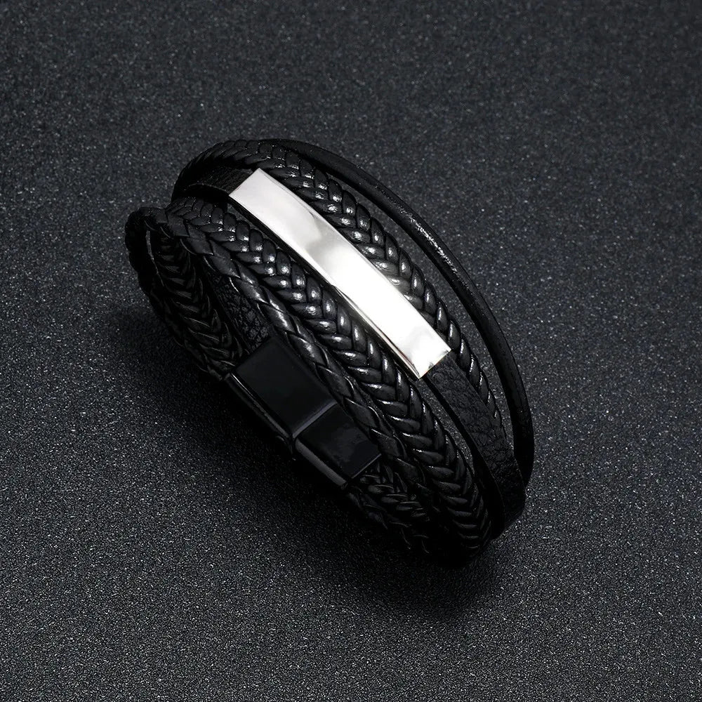 Armband, Armband Heren, Roestvrij Staal, Armbanden, Leren Armband Heren, Leren Armband, Leren Armbanden, Armbandje, Kunstleer, Mannen, Magnetische Sluiting, +2 CM Verlengstuk, Verjaardag, Vaderdag, Valentijnsdag, Cadeautje