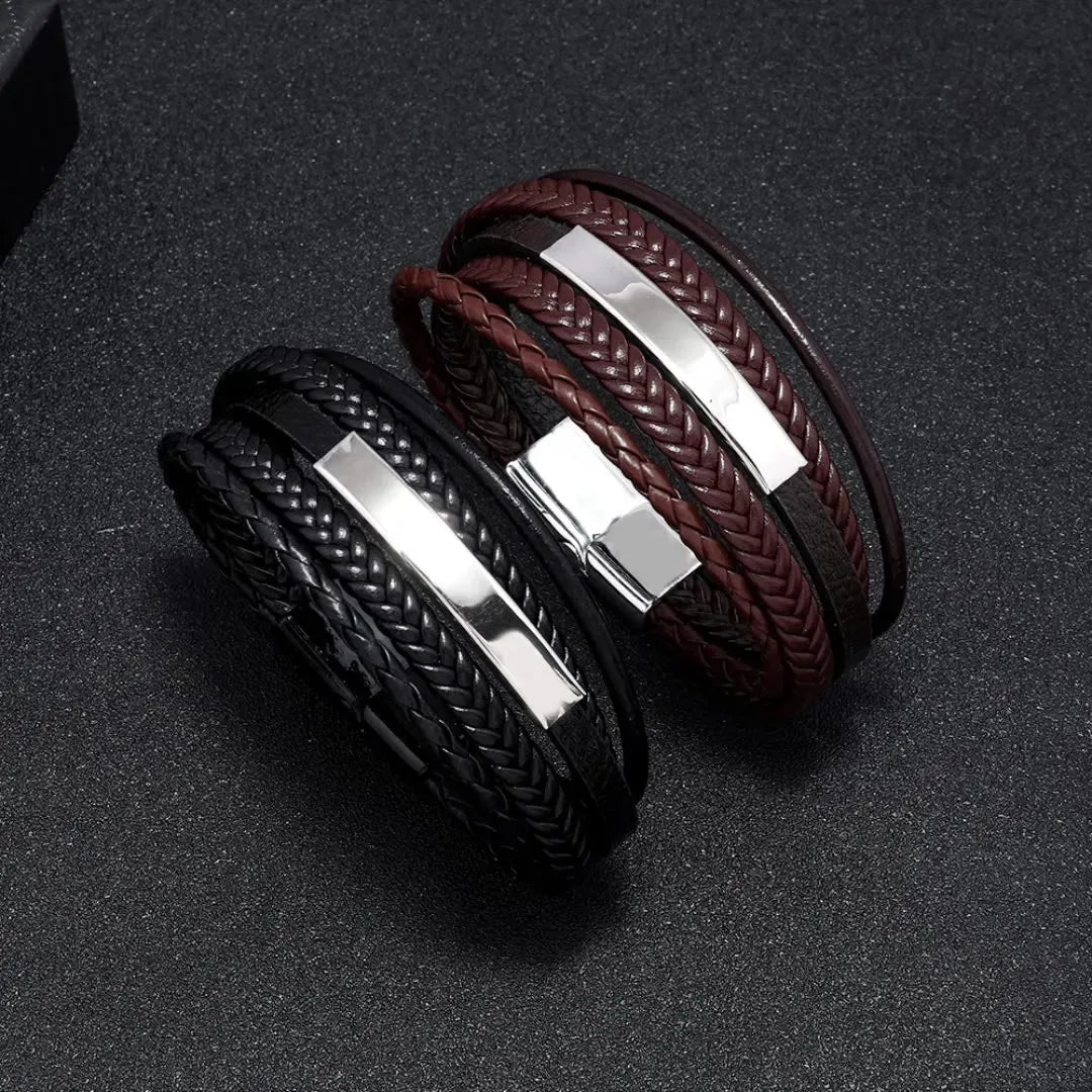 Armband, Armband Heren, Roestvrij Staal, Armbanden, Leren Armband Heren, Leren Armband, Leren Armbanden, Armbandje, Kunstleer, Mannen, Magnetische Sluiting, +2 CM Verlengstuk, Verjaardag, Vaderdag, Valentijnsdag, Cadeautje