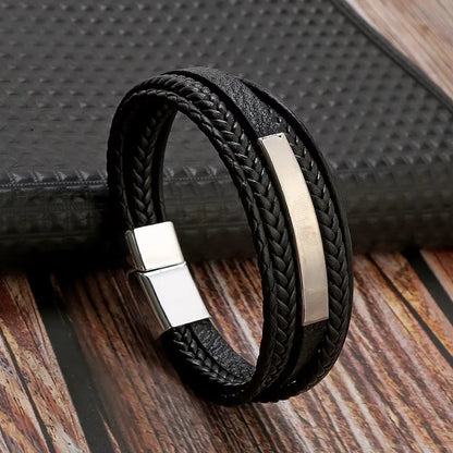 Armband, Armband Heren, Roestvrij Staal, Armbanden, Leren Armband Heren, Leren Armband, Leren Armbanden, Armbandje, Kunstleer, Mannen, Magnetische Sluiting, +2 CM Verlengstuk, Verjaardag, Vaderdag, Valentijnsdag, Cadeautje