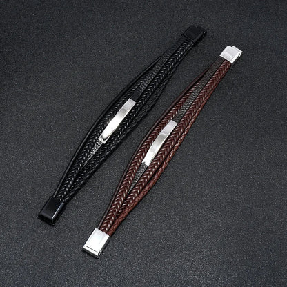 Armband, Armband Heren, Roestvrij Staal, Armbanden, Leren Armband Heren, Leren Armband, Leren Armbanden, Armbandje, Kunstleer, Mannen, Magnetische Sluiting, +2 CM Verlengstuk, Verjaardag, Vaderdag, Valentijnsdag, Cadeautje