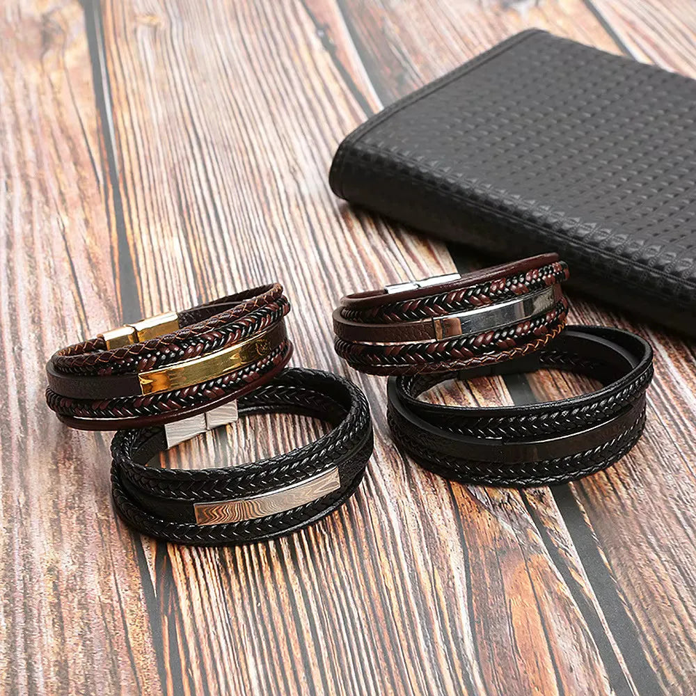 Armband, Armband Heren, Roestvrij Staal, Armbanden, Leren Armband Heren, Leren Armband, Leren Armbanden, Armbandje, Kunstleer, Mannen, Magnetische Sluiting, +2 CM Verlengstuk, Verjaardag, Vaderdag, Valentijnsdag, Cadeautje