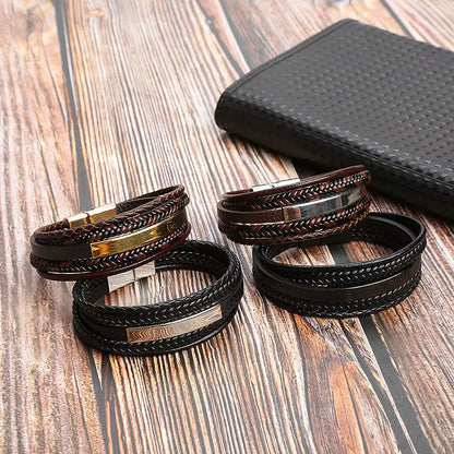 Armband, Armband Heren, Roestvrij Staal, Armbanden, Leren Armband Heren, Leren Armband, Leren Armbanden, Armbandje, Kunstleer, Mannen, Magnetische Sluiting, +2 CM Verlengstuk, Verjaardag, Vaderdag, Valentijnsdag, Cadeautje