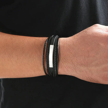 Armband, Armband Heren, Roestvrij Staal, Armbanden, Leren Armband Heren, Leren Armband, Leren Armbanden, Armbandje, Kunstleer, Mannen, Magnetische Sluiting, +2 CM Verlengstuk, Verjaardag, Vaderdag, Valentijnsdag, Cadeautje