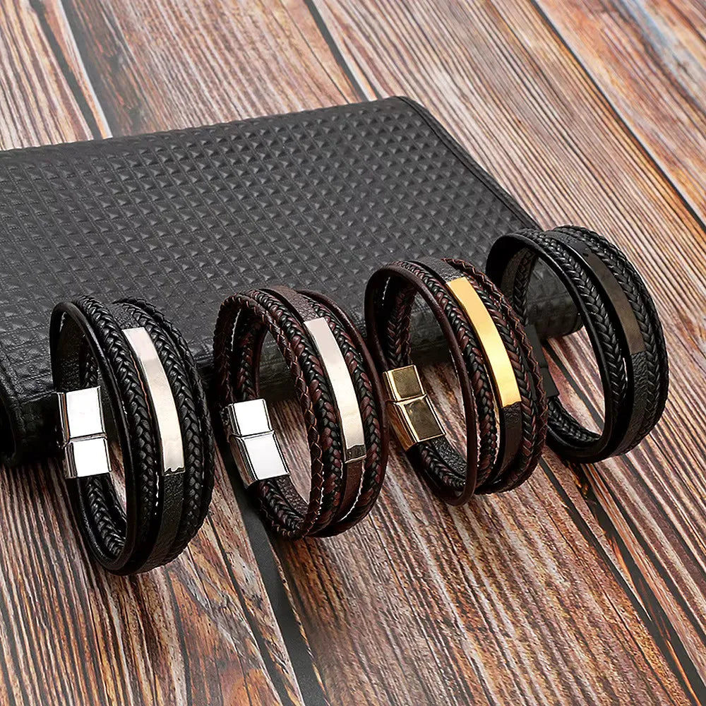 Armband, Armband Heren, Roestvrij Staal, Armbanden, Leren Armband Heren, Leren Armband, Leren Armbanden, Armbandje, Kunstleer, Mannen, Magnetische Sluiting, +2 CM Verlengstuk, Verjaardag, Vaderdag, Valentijnsdag, Cadeautje