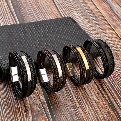 Armband, Armband Heren, Roestvrij Staal, Armbanden, Leren Armband Heren, Leren Armband, Leren Armbanden, Armbandje, Kunstleer, Mannen, Magnetische Sluiting, +2 CM Verlengstuk, Verjaardag, Vaderdag, Valentijnsdag, Cadeautje