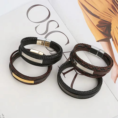 Armband, Armband Heren, Roestvrij Staal, Armbanden, Leren Armband Heren, Leren Armband, Leren Armbanden, Armbandje, Kunstleer, Mannen, Magnetische Sluiting, +2 CM Verlengstuk, Verjaardag, Vaderdag, Valentijnsdag, Cadeautje