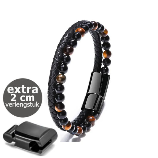 Armband, Armband Heren, Natuurstenen, Armbanden, Leren Armband Heren, Leren Armband, Leren Armbanden, Armbandje, Kunstleer, Mannen, Magnetische Sluiting, + 2 CM Verlengstuk, Verjaardag, Vaderdag, Valentijnsdag, Cadeautje