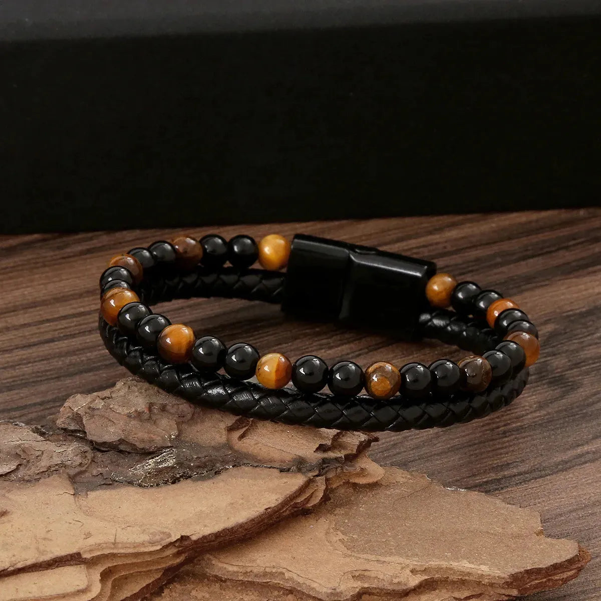 Armband, Armband Heren, Natuurstenen, Armbanden, Leren Armband Heren, Leren Armband, Leren Armbanden, Armbandje, Kunstleer, Mannen, Magnetische Sluiting, + 2 CM Verlengstuk, Verjaardag, Vaderdag, Valentijnsdag, Cadeautje