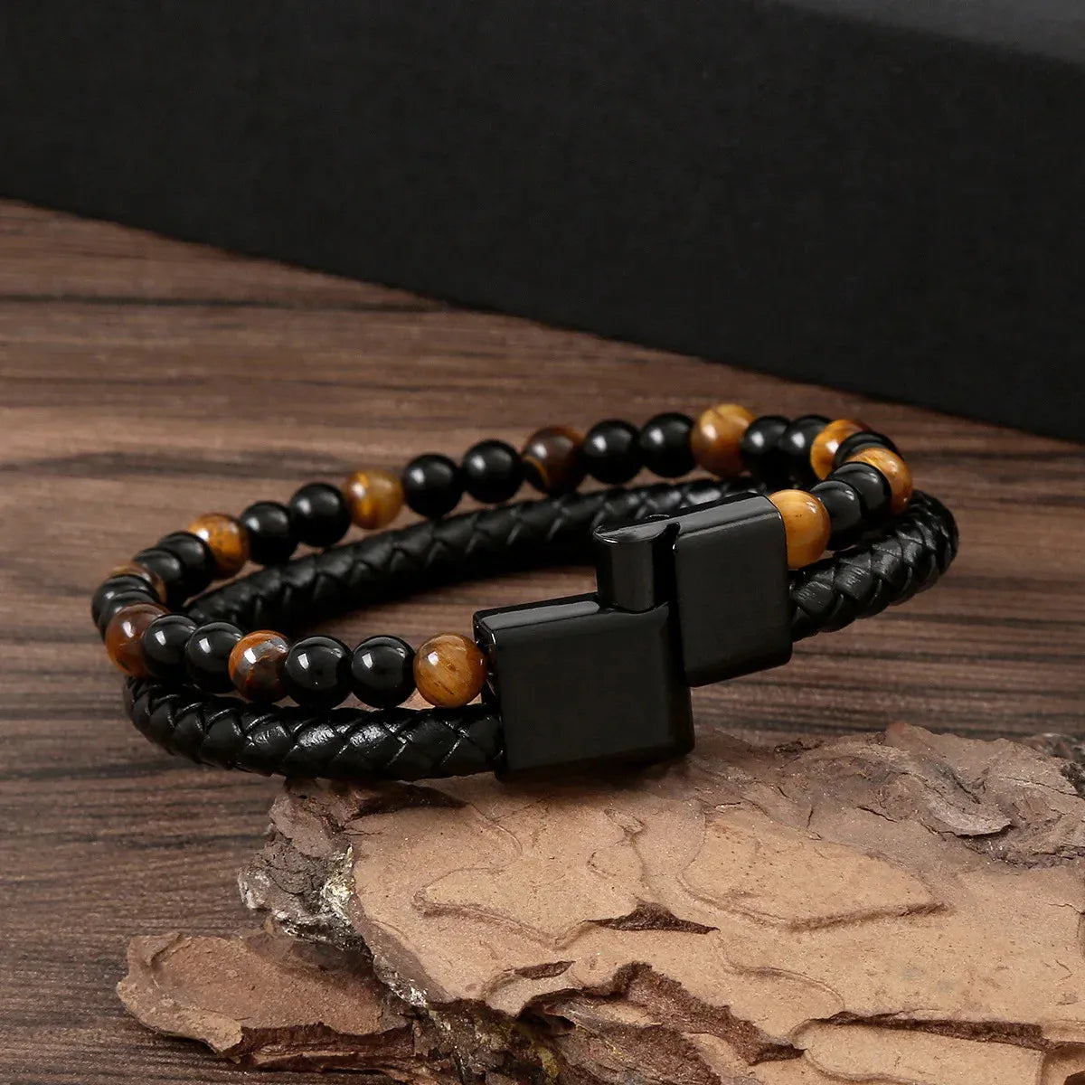 Armband, Armband Heren, Natuurstenen, Armbanden, Leren Armband Heren, Leren Armband, Leren Armbanden, Armbandje, Kunstleer, Mannen, Magnetische Sluiting, + 2 CM Verlengstuk, Verjaardag, Vaderdag, Valentijnsdag, Cadeautje
