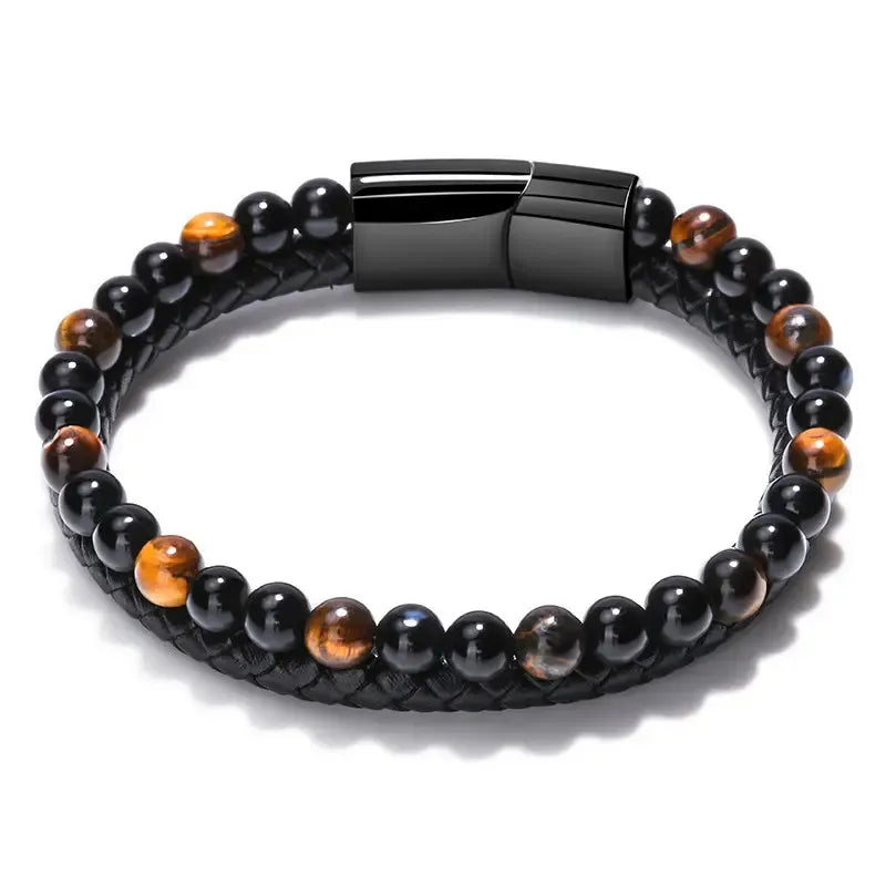 Armband, Armband Heren, Natuurstenen, Armbanden, Leren Armband Heren, Leren Armband, Leren Armbanden, Armbandje, Kunstleer, Mannen, Magnetische Sluiting, + 2 CM Verlengstuk, Verjaardag, Vaderdag, Valentijnsdag, Cadeautje