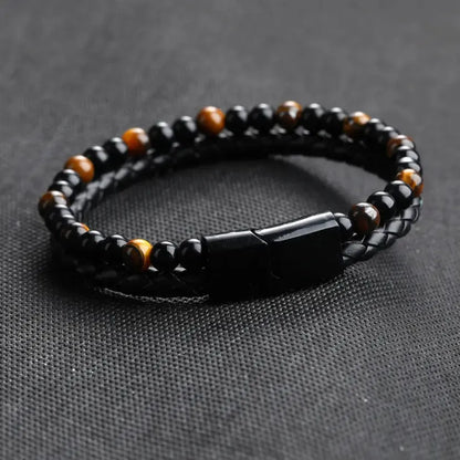 Armband, Armband Heren, Natuurstenen, Armbanden, Leren Armband Heren, Leren Armband, Leren Armbanden, Armbandje, Kunstleer, Mannen, Magnetische Sluiting, + 2 CM Verlengstuk, Verjaardag, Vaderdag, Valentijnsdag, Cadeautje