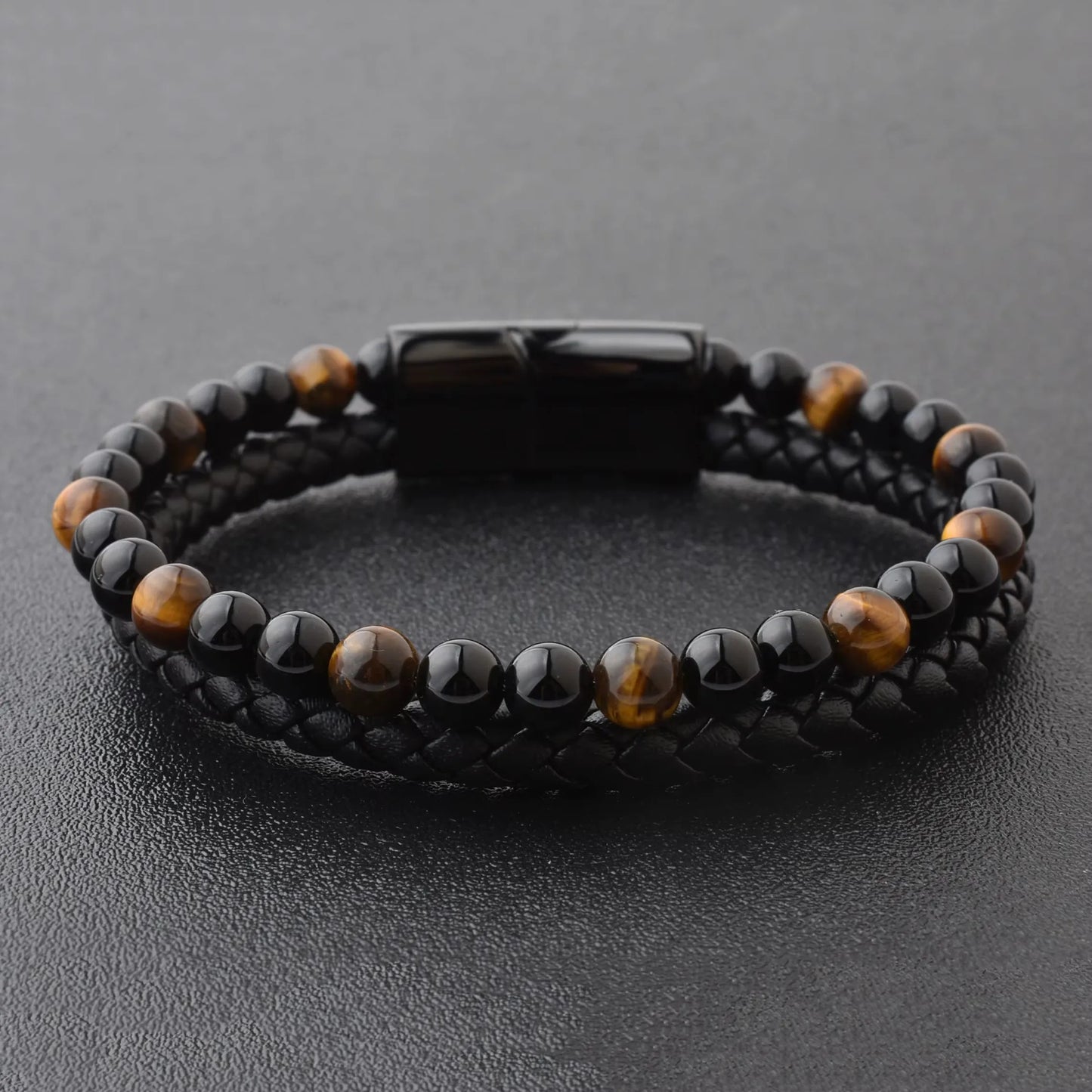 Armband, Armband Heren, Natuurstenen, Armbanden, Leren Armband Heren, Leren Armband, Leren Armbanden, Armbandje, Kunstleer, Mannen, Magnetische Sluiting, + 2 CM Verlengstuk, Verjaardag, Vaderdag, Valentijnsdag, Cadeautje