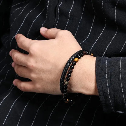 Armband, Armband Heren, Natuurstenen, Armbanden, Leren Armband Heren, Leren Armband, Leren Armbanden, Armbandje, Kunstleer, Mannen, Magnetische Sluiting, + 2 CM Verlengstuk, Verjaardag, Vaderdag, Valentijnsdag, Cadeautje