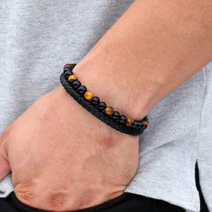 Armband, Armband Heren, Natuurstenen, Armbanden, Leren Armband Heren, Leren Armband, Leren Armbanden, Armbandje, Kunstleer, Mannen, Magnetische Sluiting, + 2 CM Verlengstuk, Verjaardag, Vaderdag, Valentijnsdag, Cadeautje