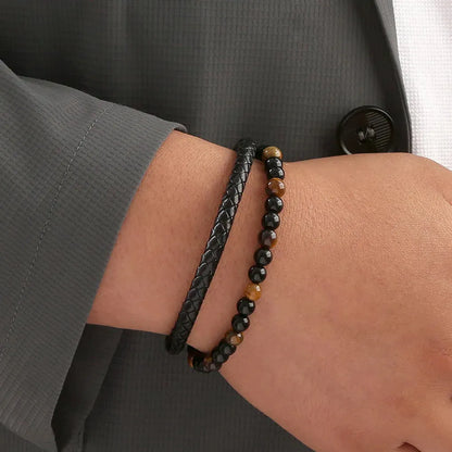 Armband, Armband Heren, Natuurstenen, Armbanden, Leren Armband Heren, Leren Armband, Leren Armbanden, Armbandje, Kunstleer, Mannen, Magnetische Sluiting, + 2 CM Verlengstuk, Verjaardag, Vaderdag, Valentijnsdag, Cadeautje