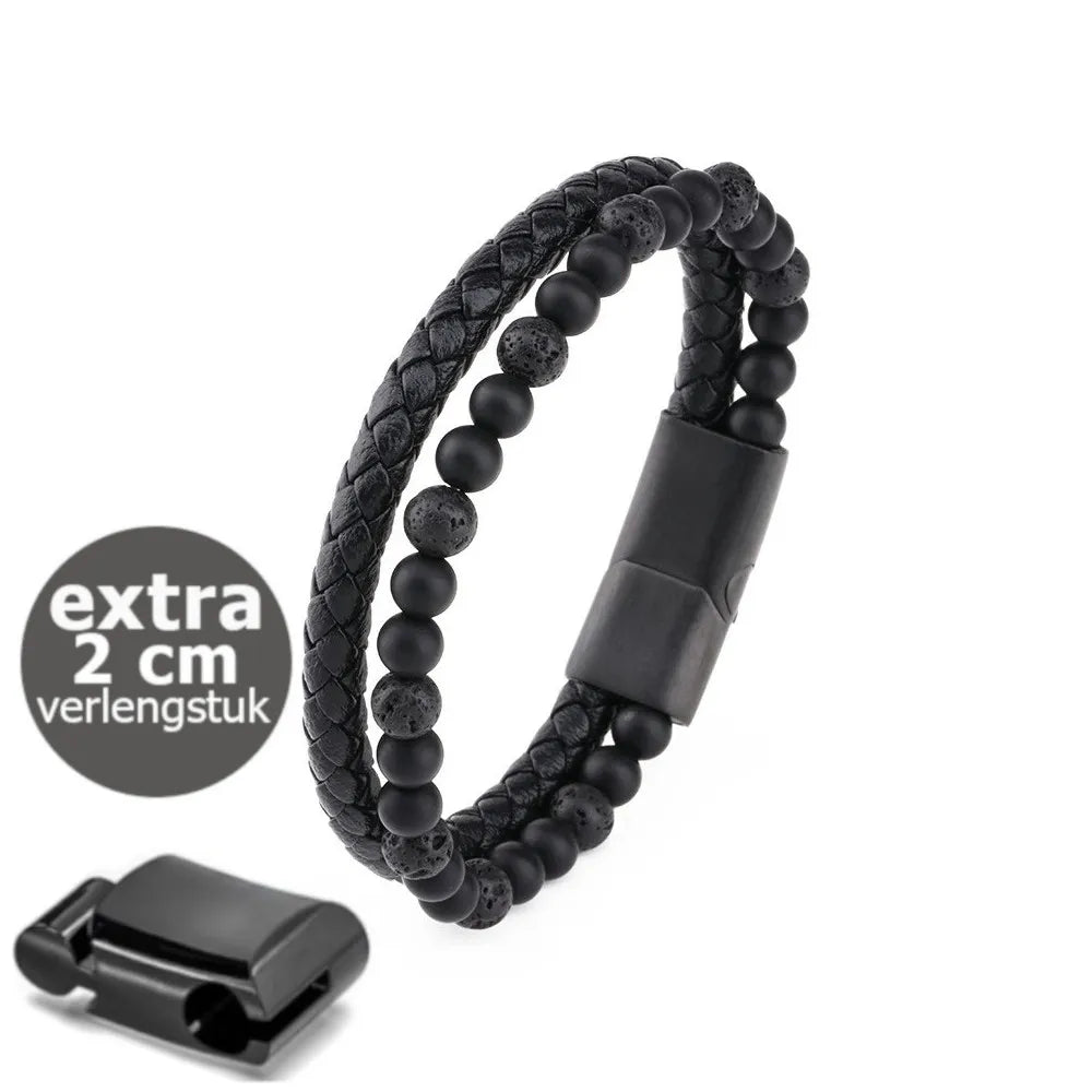Armband, Armband Heren, Natuurstenen, Armbanden, Leren Armband Heren, Leren Armband, Leren Armbanden, Armbandje, Kunstleer, Mannen, Magnetische Sluiting, + 2 CM Verlengstuk, Verjaardag, Vaderdag, Valentijnsdag, Cadeautje