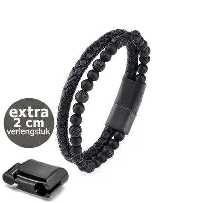 Armband, Armband Heren, Natuurstenen, Armbanden, Leren Armband Heren, Leren Armband, Leren Armbanden, Armbandje, Kunstleer, Mannen, Magnetische Sluiting, + 2 CM Verlengstuk, Verjaardag, Vaderdag, Valentijnsdag, Cadeautje